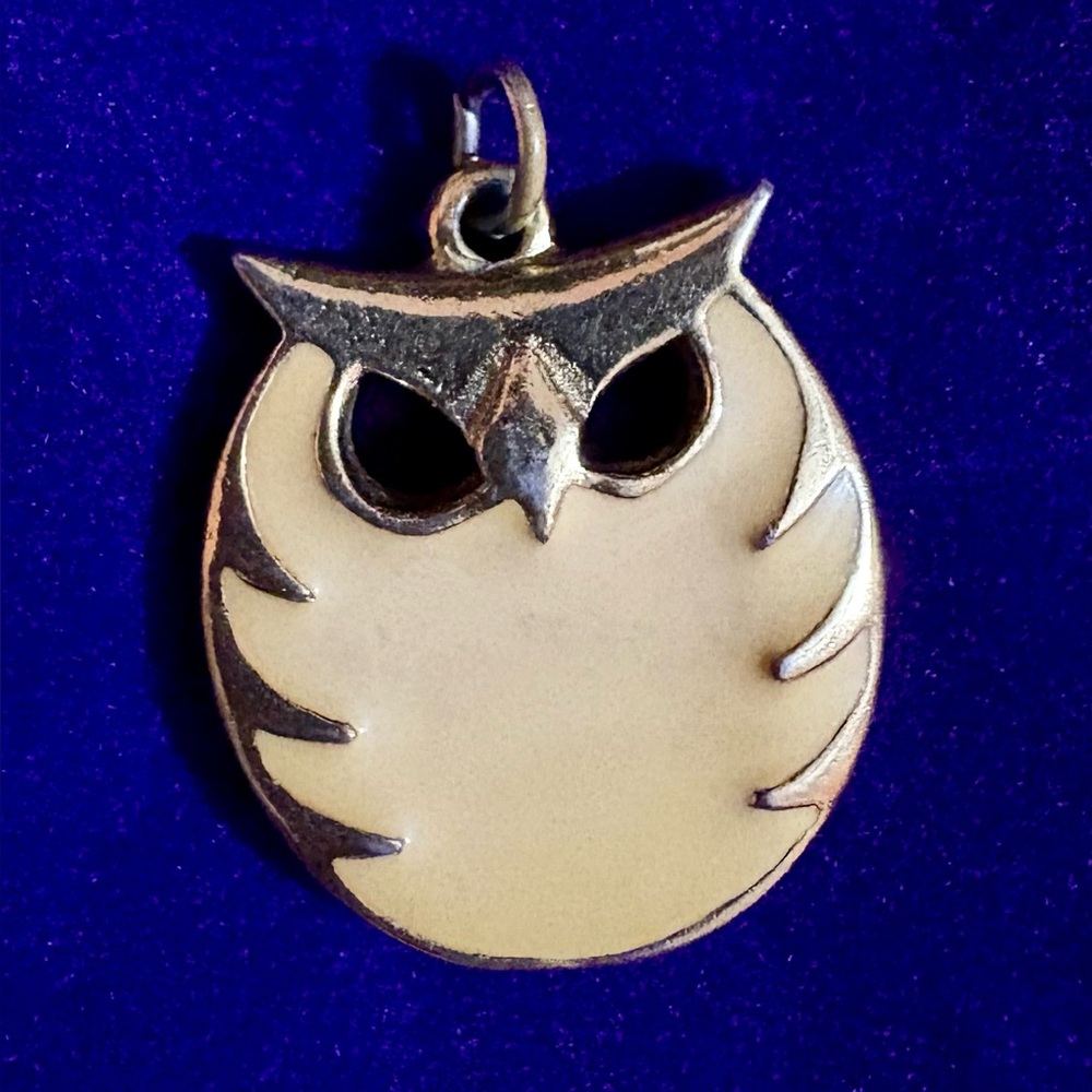 🦉🦉🦉Cute Vintage “Owl” Pendant - Cream Colored with Gold Tone Trim. GUC 🦉🦉🦉